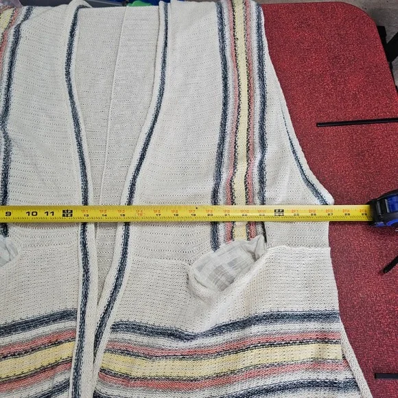 Free People Deck Chair Knit Sweater Kimono Cardi Top M L Cream Stripe Coastal - Picture 8 of 10